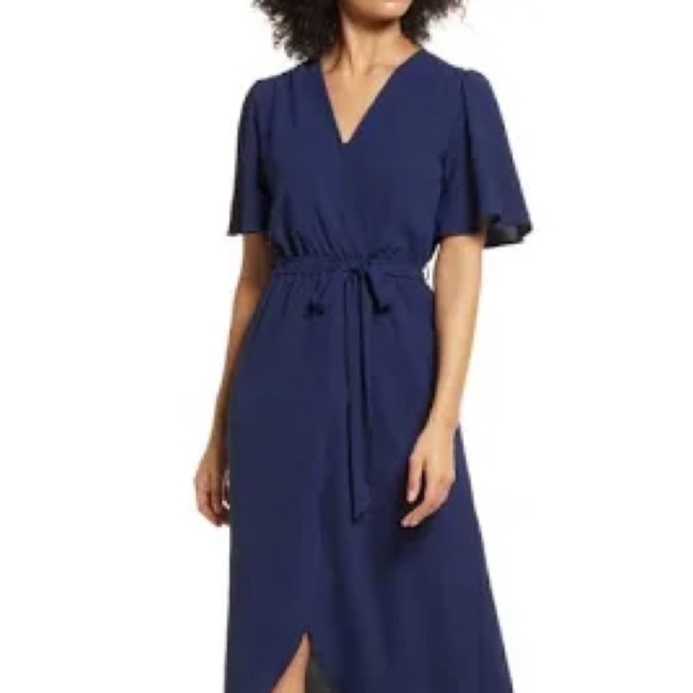 Fraiche By J Navy High Low Faux Wrap Midi Dress New With Tags Large